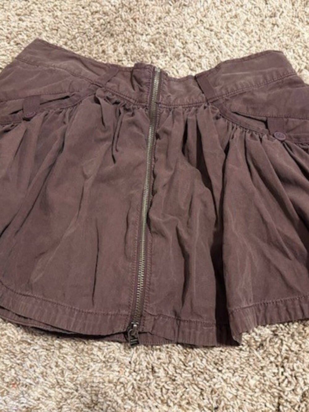 Anthropologie Brown Gathered Mini Skort with Front Zipper